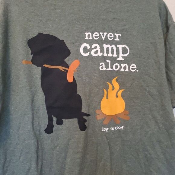 Dog is Good T-Shirt Mens Size M Medium Green "Never Camp Alone" 100% Cotton - Picture 9 of 16